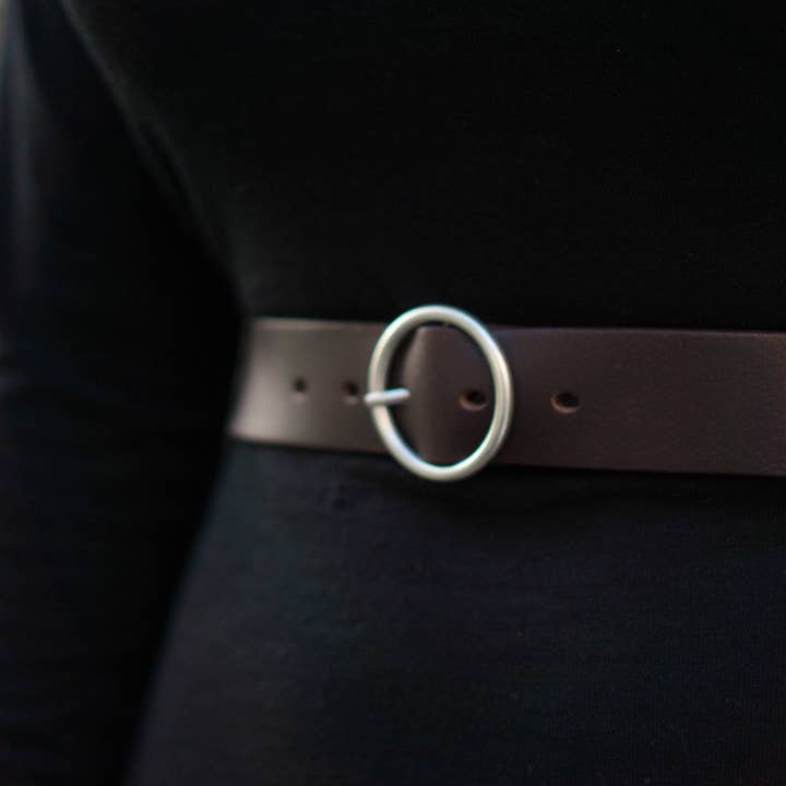 Sempre - Brown Vachetta Leather Waist Belt with Circular Buckle - Made in Canada for wholesale by NAB LEATHER