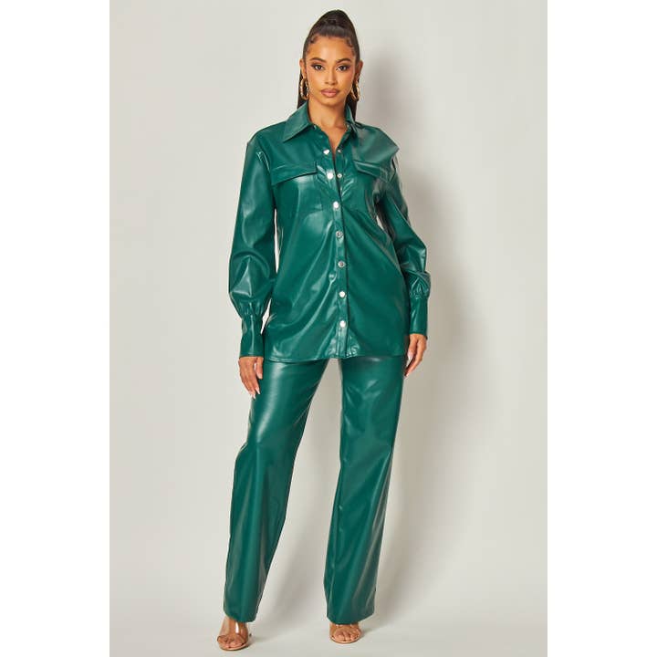Miss 8 – wholesale Set med topp och byxa – Dam – Elegant uppsättning skjorta och byxor i konstläder