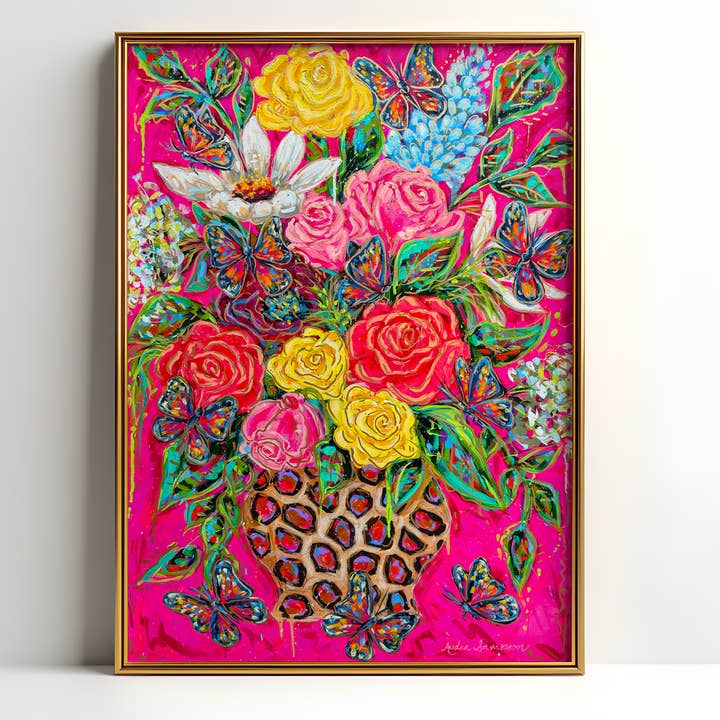 Arte de Borboleta e Bouquet, Decoração Maximalista, Impressão Artística Colorida e Moderna por atacado de Audra Style