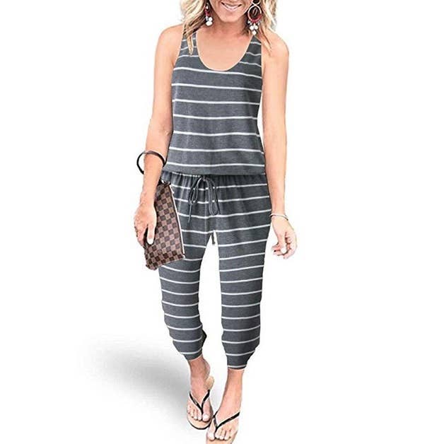 Supreme Fashion – wholesale Romper – Women's – Striped Short Sleeve Drawstring Waist Romper4