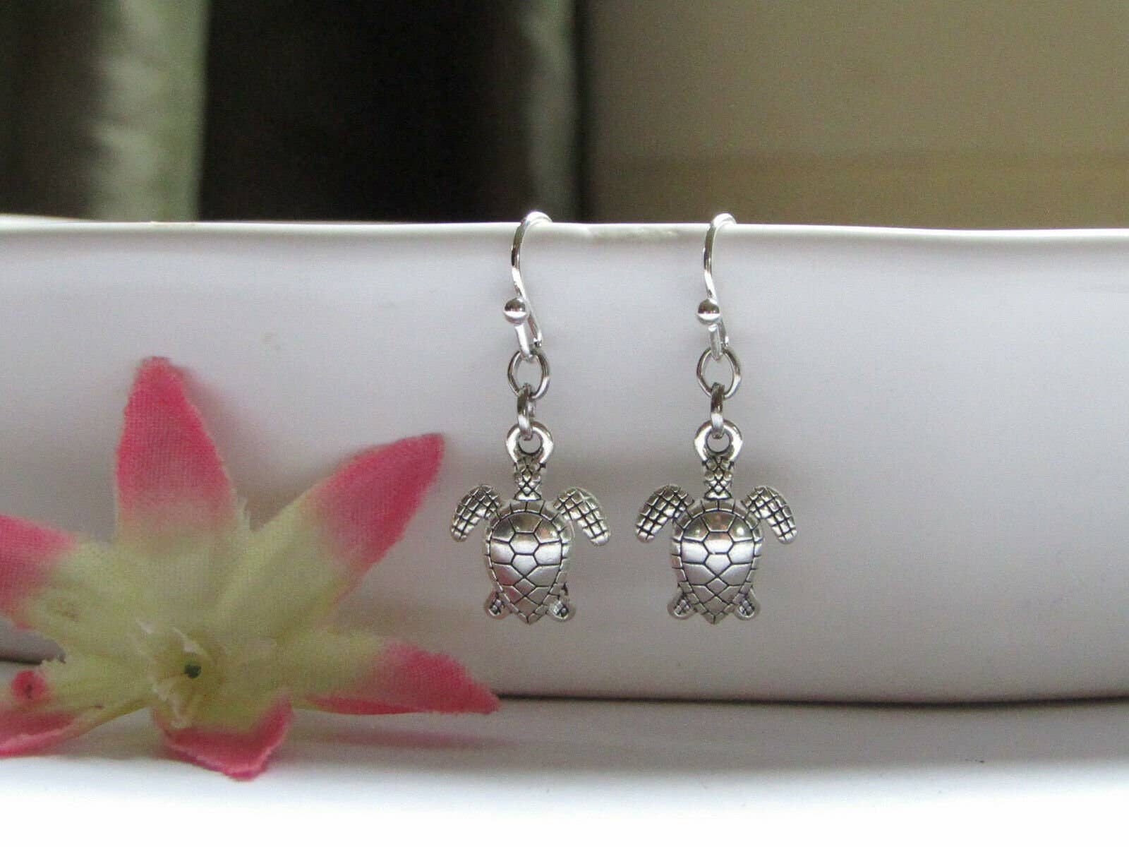 Bad Apple Designs - Wholesale Dangle Earrings - Sea Turtle Charm Silver Dangle Earrings, Beach Themed Acessories For Women2