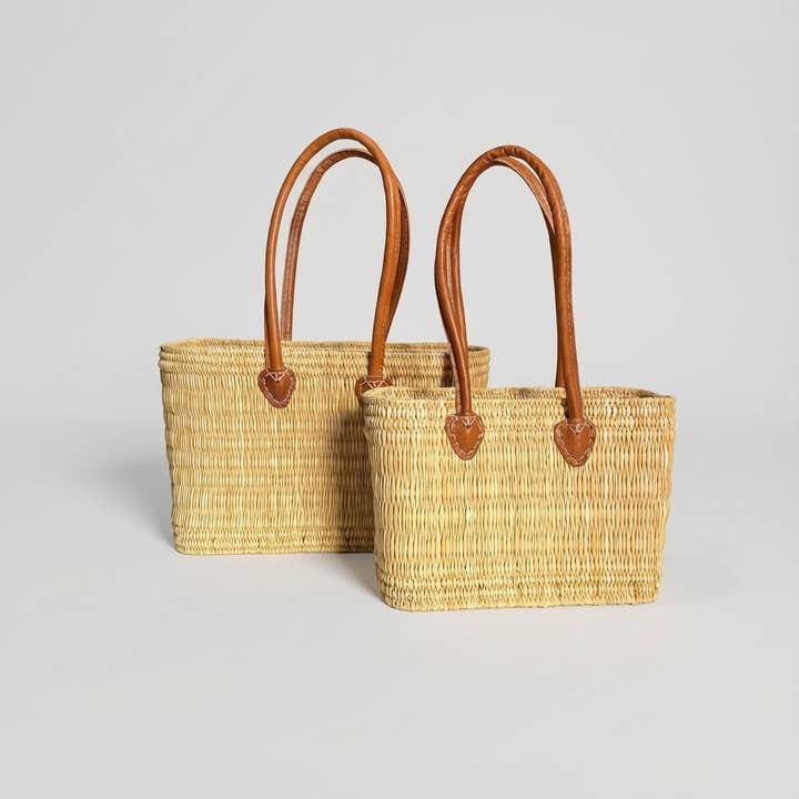 Melecraft - Wholesale Basket - Reed Market Basket Leather Handles - Natural Woven Tote Bag17