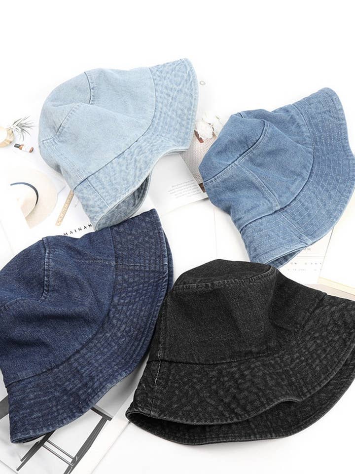 CWAH1523_SOLID COLOR VINTAGE SHADE DENIM BUCKET HAT for wholesale by NINEXIS