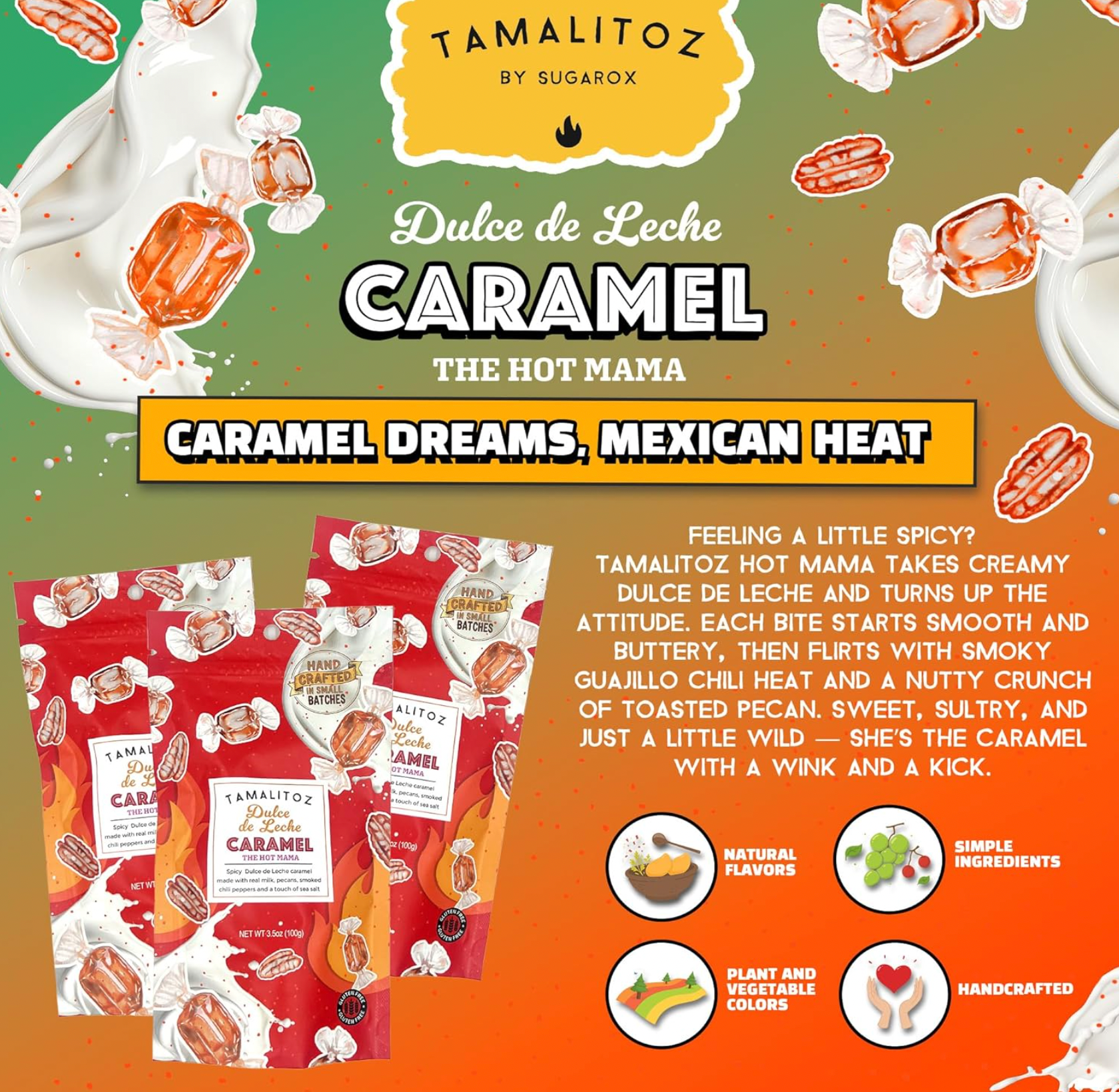 Sugarox Candy Studio LLC - Vente Bonbons durs - Tamalitoz Dulce De Leche Caramel - Spicy Mama 12 unités1