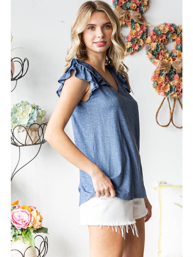 7th Ray - Vendita all'ingrosso Camicetta - Donna - Top a doppia balza a forma di V in misto cotone solido T547412