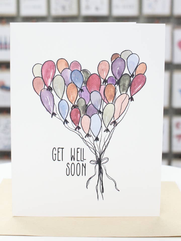 Get Well Soon Balloons Card for wholesale by Covered With Art