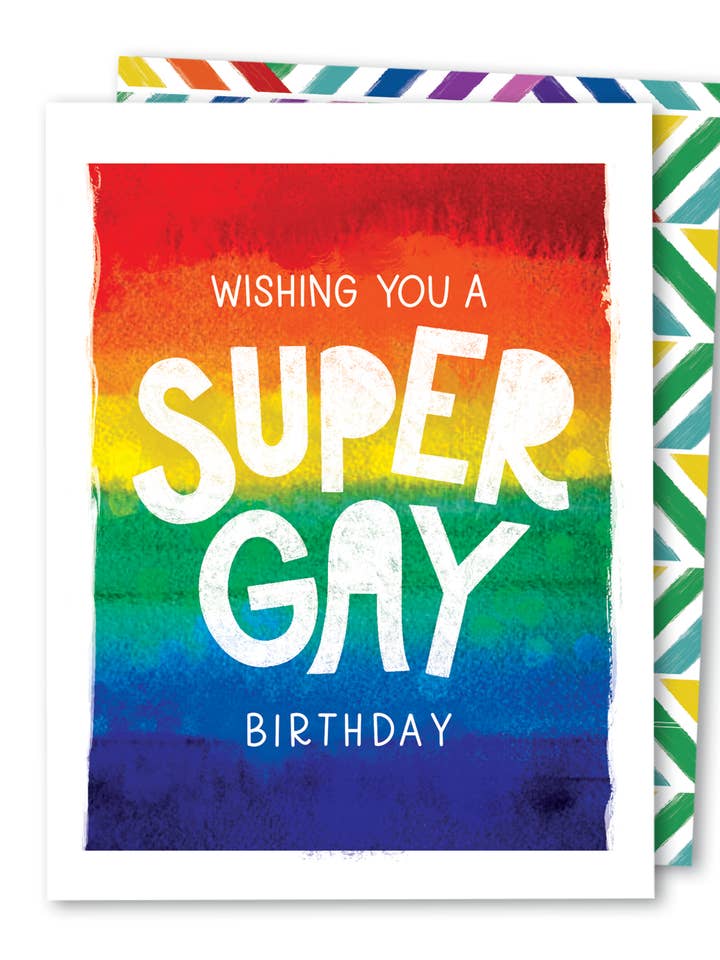 Super Gay Birthday | Rainbow Gay LGBTQIA+ Trans Queer Card for wholesale by The Noble Paperie