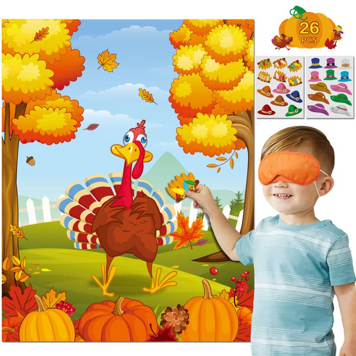 Fun Little Toys – wholesale Toy set – Kids – Thanksgiving Pin The Hat On The Turkey Game Kit