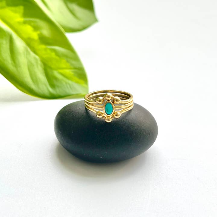 Baizaar - Wholesale Multi-Stone Ring - Spotted Turquoise Stack Ring Set1