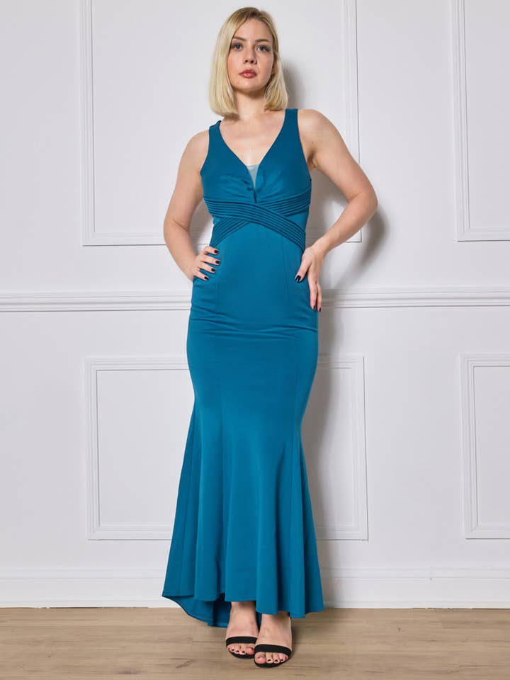 Bodycon lange avondjurk met V-hals R1866 voor wholesale door Lautinel