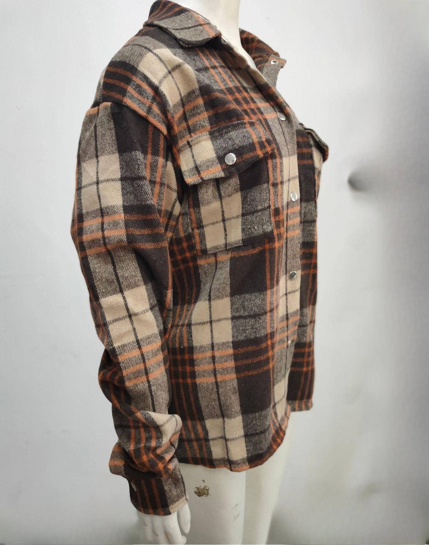 Rosa Clothing - Wholesale Shirt Jacket/Shacket - Women's - Contrasting long-sleeved brushed plaid jacket4