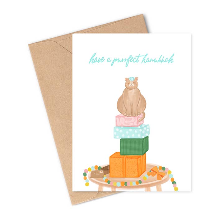 Hanukkah Cat Lykønskningskort for engroshandel hos Lauren Felice