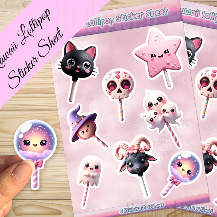 Hallowed Relics – Großhandel Aufkleber – Kawaii Baphomet Lollipop Halloween Stickerbogen
