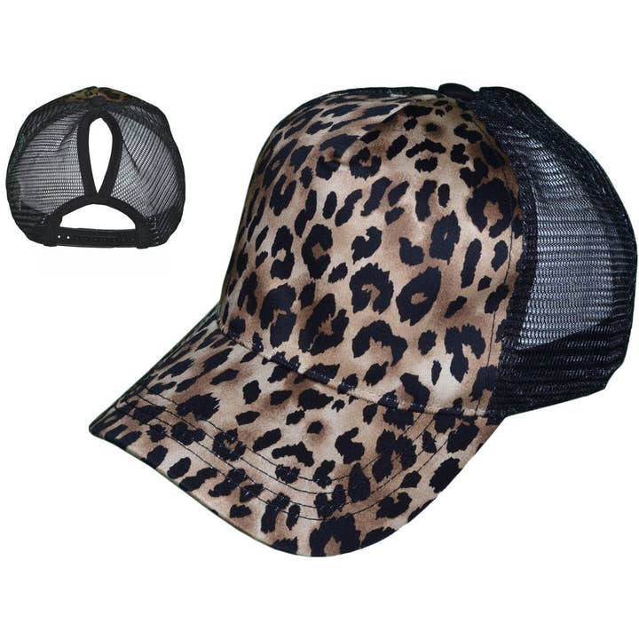 Buck Wholesale - Wholesale Ponytail Cap - Women's - Ponytail Animal Print Trucker Hats - BK Caps Women Fashion