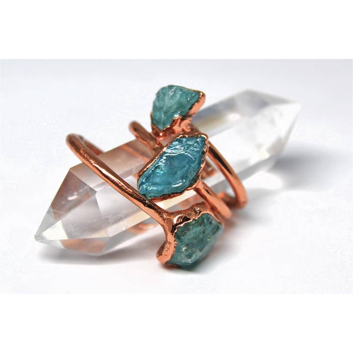 Daddy Daughter Jewelry - Venta al por mayor Anillos grandes/de cóctel - Raw Cobre Apatita Azul Anillo | Anillo de Piedra Azul | Apatita3