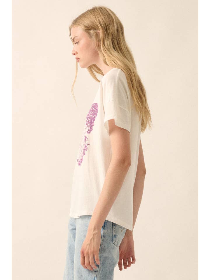 Ivory The Lover Butterfly Round Neck Graphic Tee for wholesale on Faire