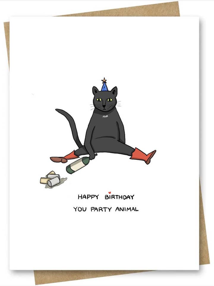 Funny Birthday Card — Party Animal Cat for Friends & Family for wholesale by LittleStudioInElora