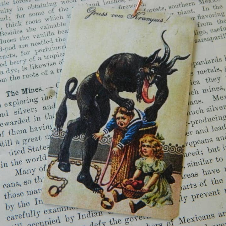 Sarah Wood Studio - Vente Objets de décoration - Ornement Krampus classique Krampus avec enfants dans le panier