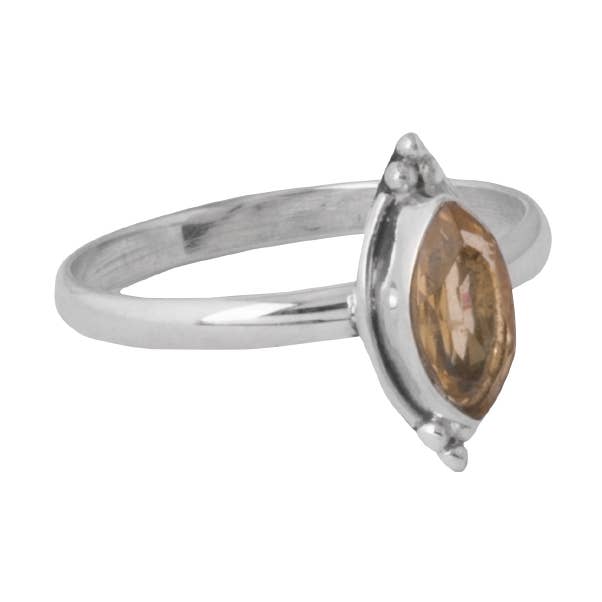 STERLING SILVER AND CITRINE SINGLE DIAMOND CUT RING for wholesale by Benjamin International