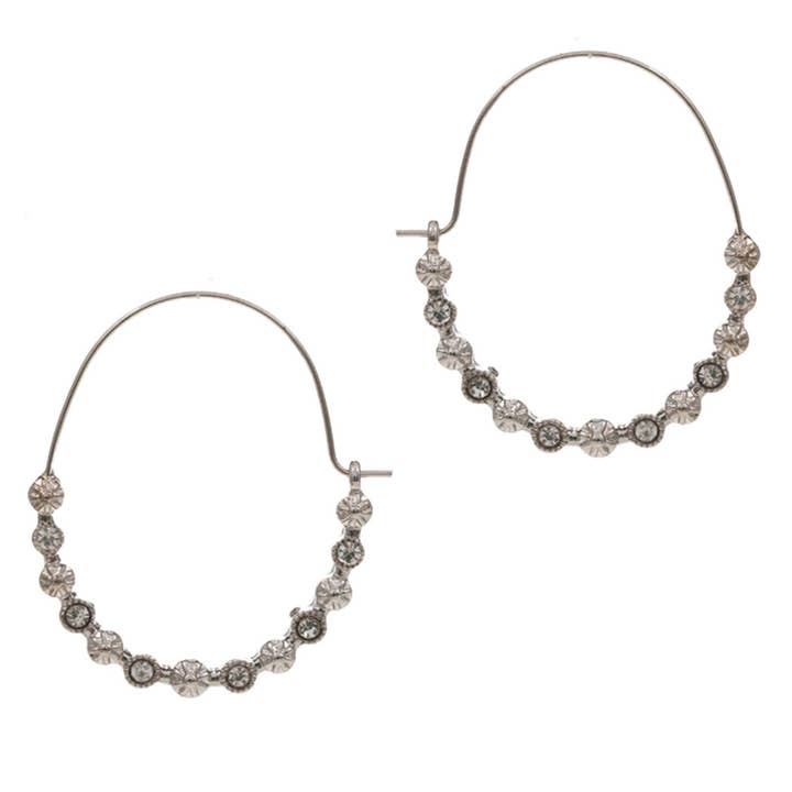 Fashion City - Wholesale Hoop Earrings - Rhinestone Thin Round Hoop Earrings