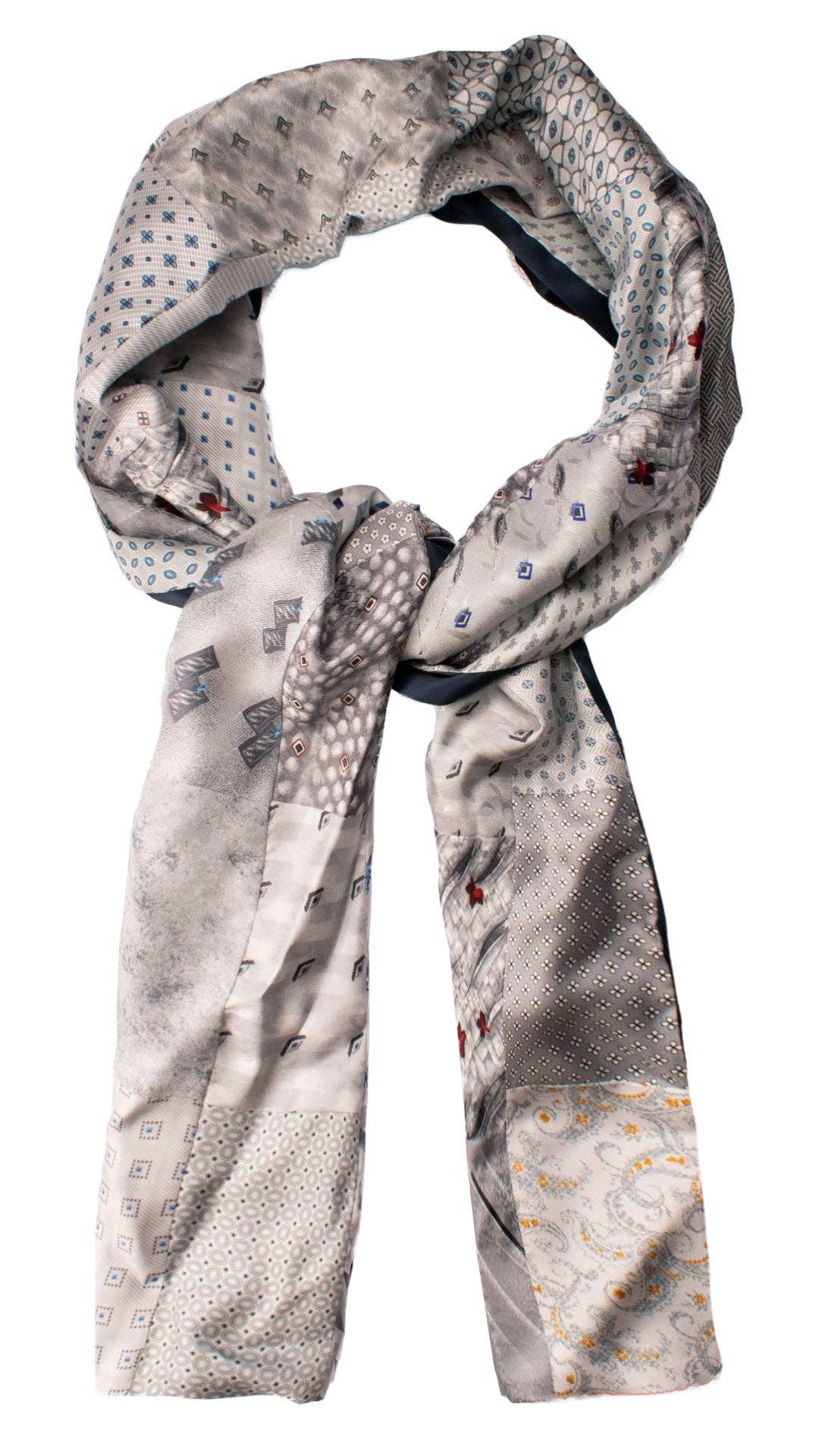 Graffeo Cravatte - Wholesale Sjaal - Uniseks - Grijze Zijden Sjaal Vintage Patchwork Multicolor S6002