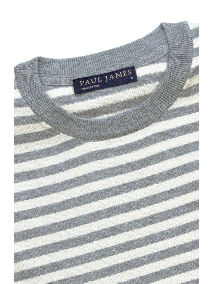 Paul James Knitwear – wholesale T-shirt – men's – Mens Ultra Fine Cotton Knitted Breton T-Shirt1