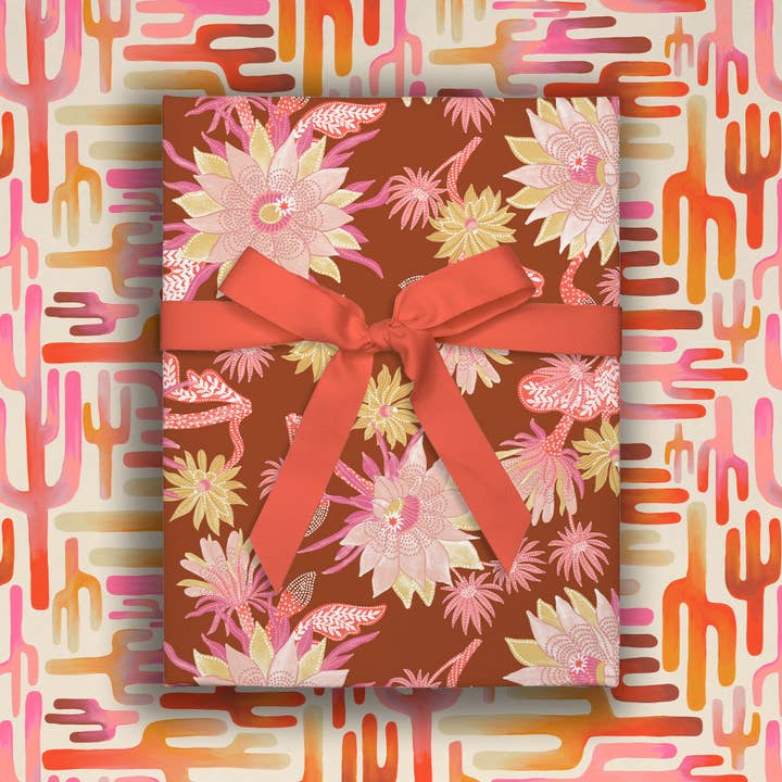 Cactus Blooms | Flat Gift Wrap | Double-Sided for wholesale by O.O.M.F. Creative