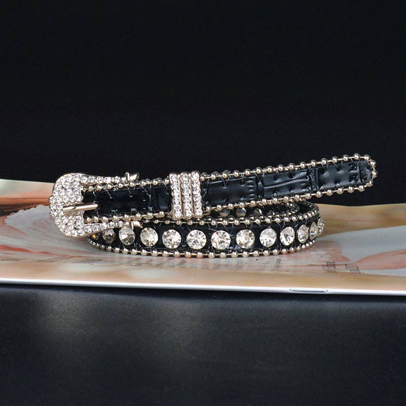 Tourtiwi – Großhandel Gürtel – Damen – Vintage glänzender Strass Skinny Belt6