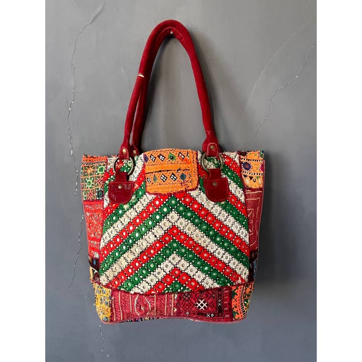 Bhawana Handicrafts - Venta al por mayor Bolsa de asa- Mujer - Bolso Banjara de Mirror Work, bolsa de compras bordado con retazos