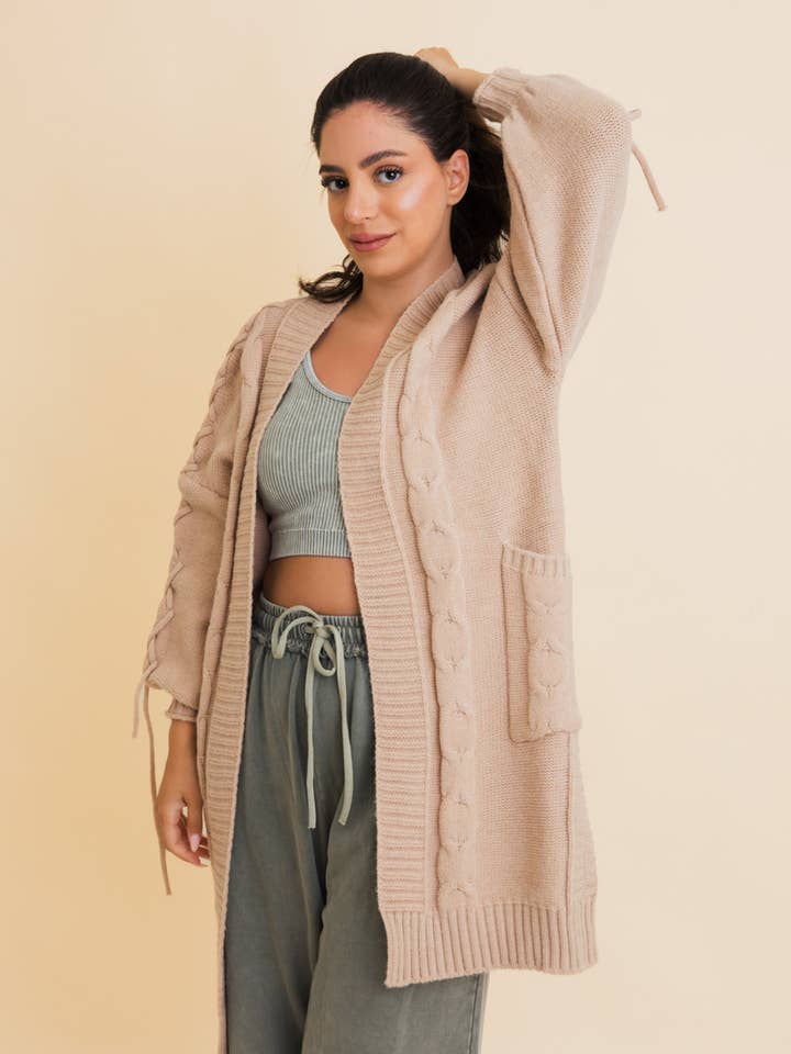 Leto Accessories - Wholesale Cardigan - Women's - Get Cozy Cable Knit Oversized Cardigan w/ Adjustable Sleeves