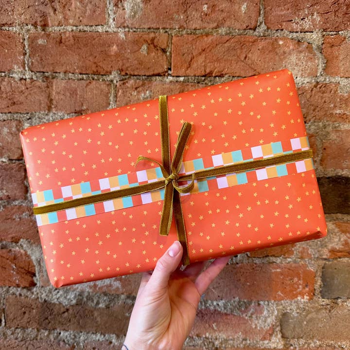 Wolf & Wren Press - Wholesale Flat Wrap - Golden Stars Gift Wrap3