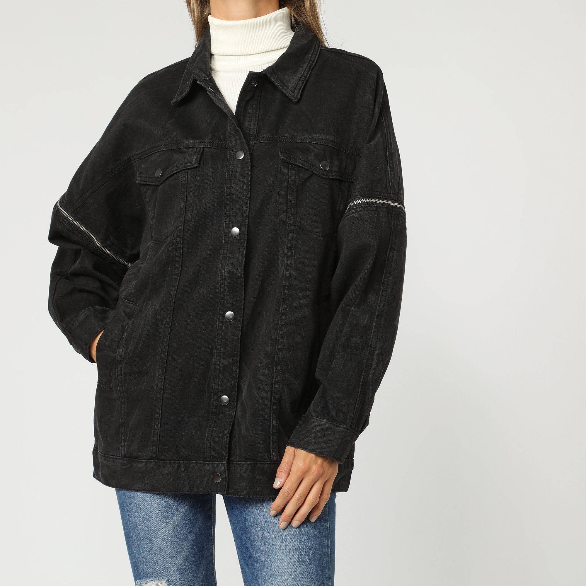 BanBat - Vente Veste en jean – femme - Veste style denim oversize avec manches amovibles0