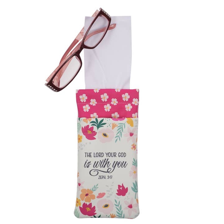 Christian Art Gifts - Wholesale Eyewear Cases & Holders - Women's - Eyeglass Case God is With You Zeph. 3:17
