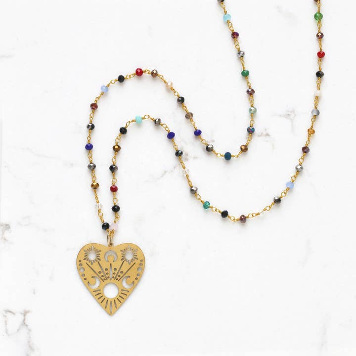Rosary Stone Celestial Heart Necklace for wholesale by Stitch and Stone