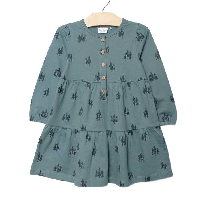 City Mouse Studio - Wholesale Dress - Kids - Tiered Henley Dress- Twilight Forest0