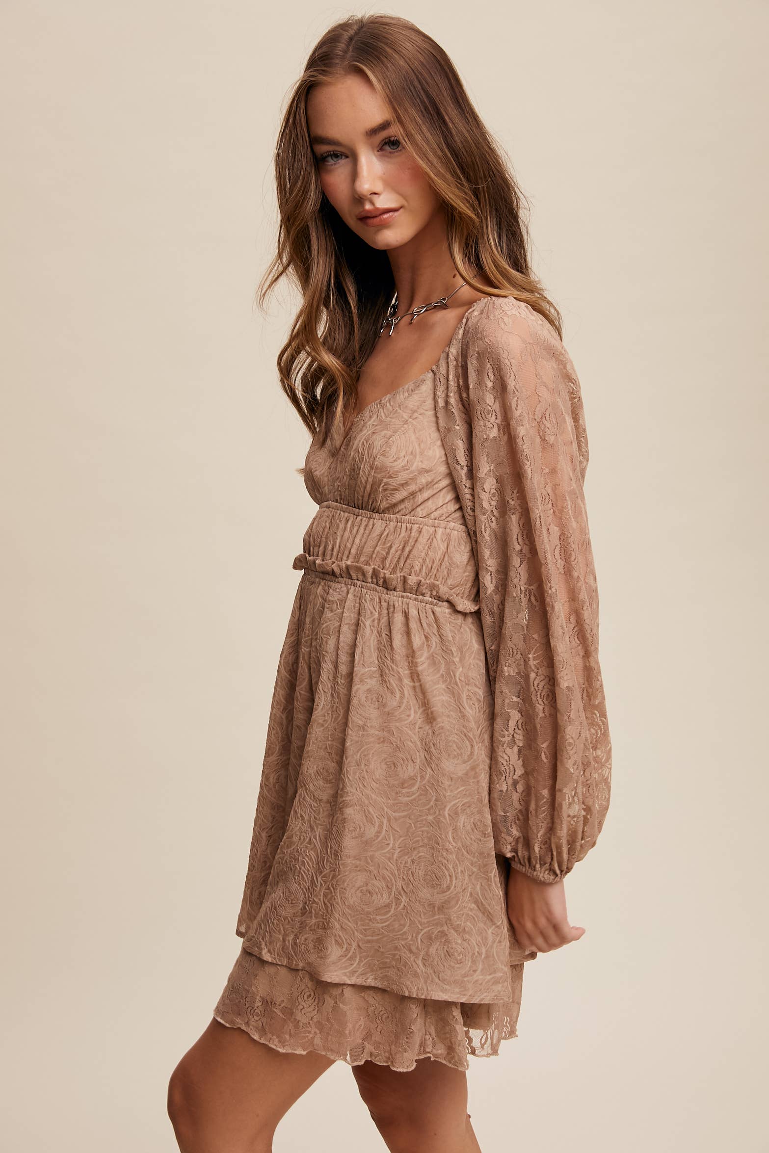 Listicle – wholesale Dress – Women's – Floral Lace Dress with Layered Detail LD145515