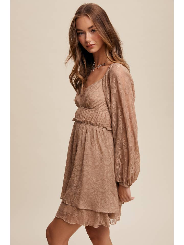 Listicle - Wholesale Dress - Women's - Floral Lace Dress with Layered Detail LD145515