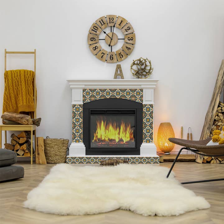 Mi Alma LLC - Vente Carrelages muraux - Autocollants de carreaux de fleurs mexicaines colorées faciles pour la rénovation de cuisine DIY Modèle - C242