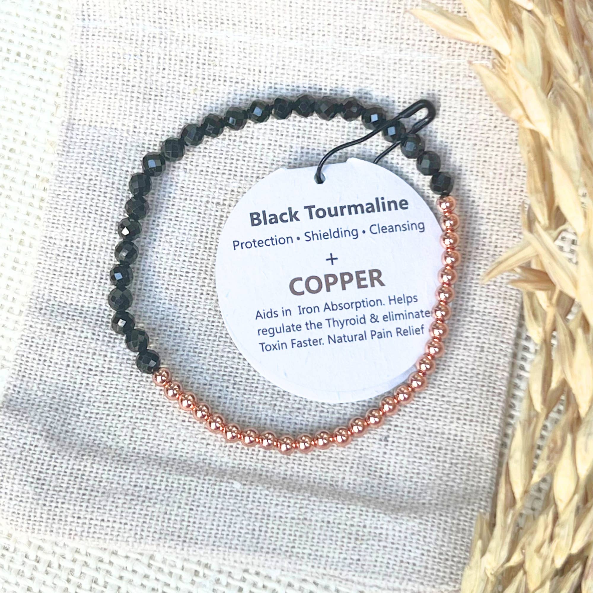 The Blue Yogi - Wholesale Beaded Bracelet - Dainty Faceted Black Tourmaline beads + Copper Bracelet 1
