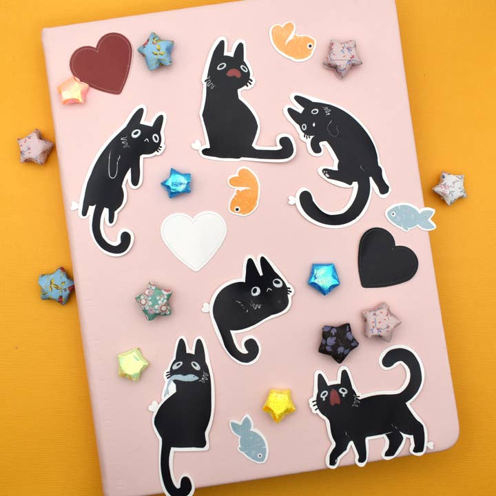 Black Cats Sticker Pack for Planners and Journals for wholesale by Kingsfoil and Coffee Designs