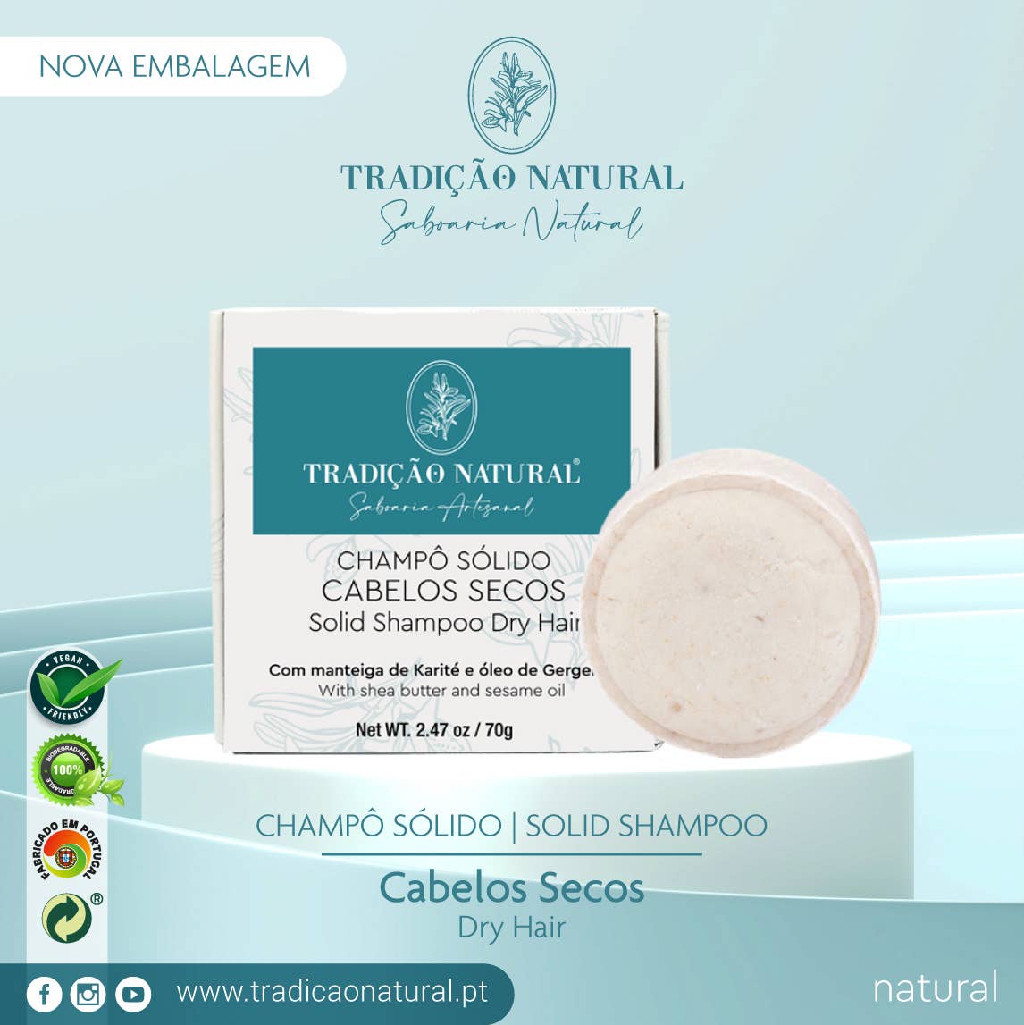 Tradição Natural - Wholesale Shampoo Puck/Solid Shampoo - Dry Hair Solid Shampoo - Handmade - 70 g1