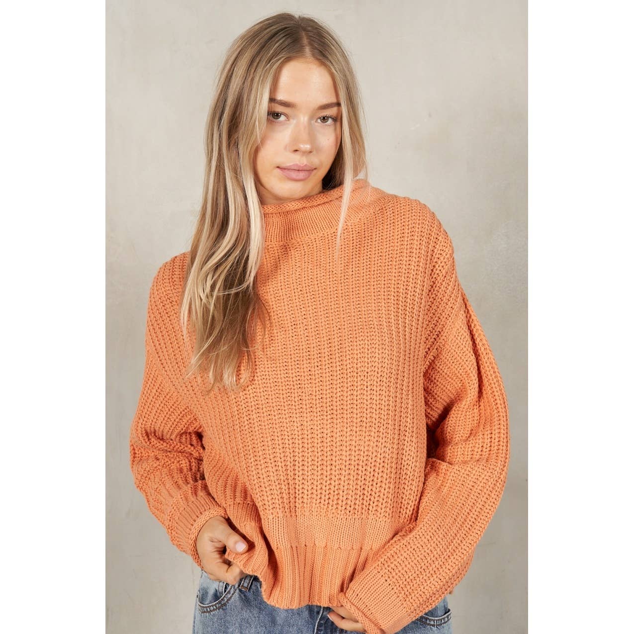 lalamia – Pulôver - Mulher por atacado – Camisola manga comprida Semi Crop Rolled Mock Neck6