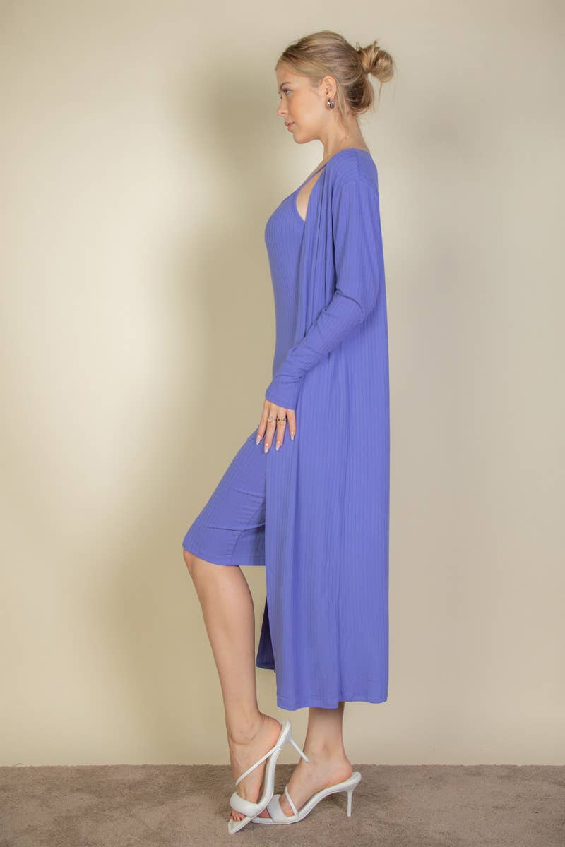 CAPELLA APPAREL – Vestido - Mulher por atacado – Conjunto CAPELLA APPAREL: Cardigan canelado e vestido midi justo com alças finas9