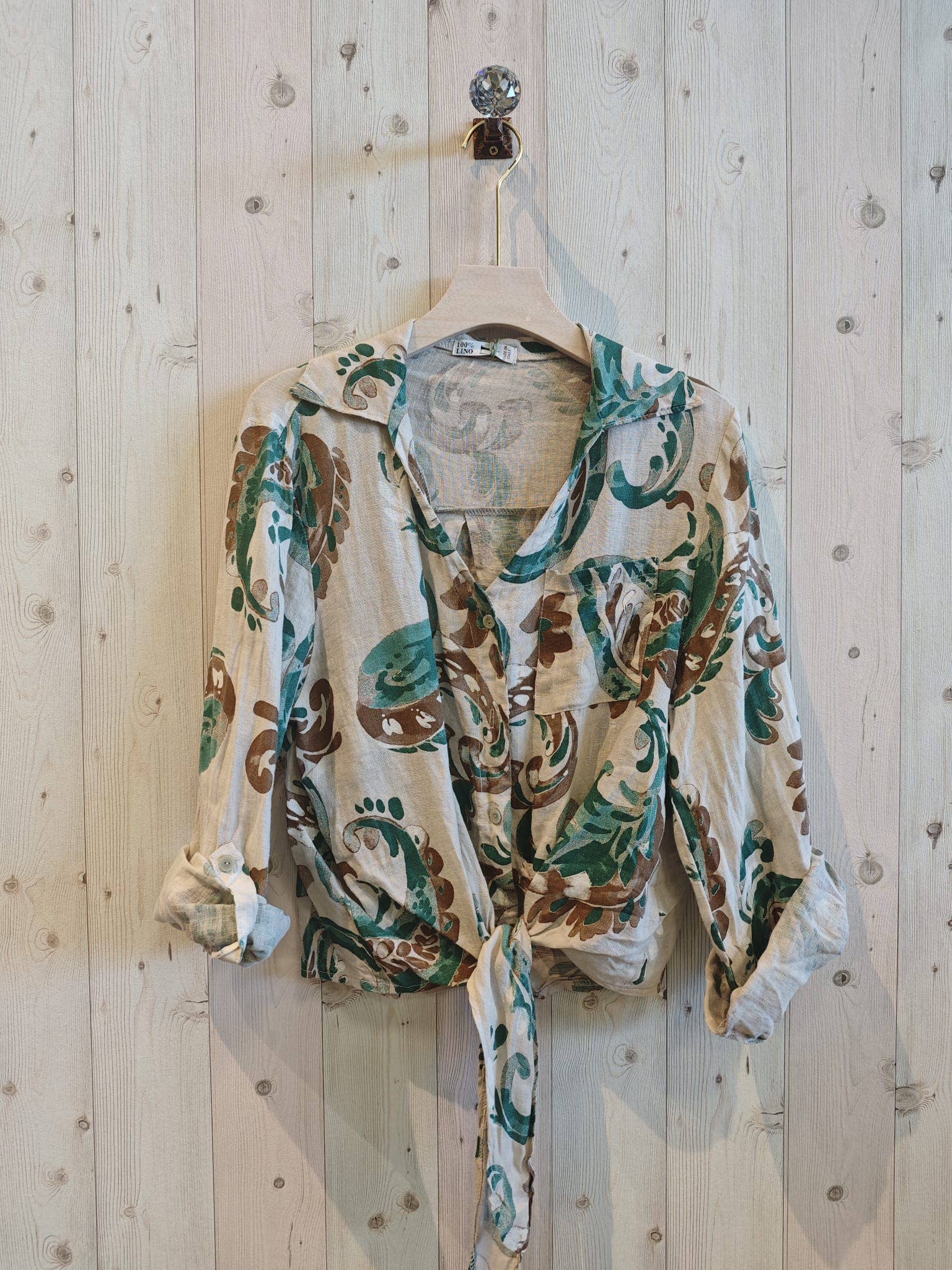 Linen & More - Vendita all'ingrosso Camicia button down - Donna - Camicia con fiocco stampato 100% lino REF 85971