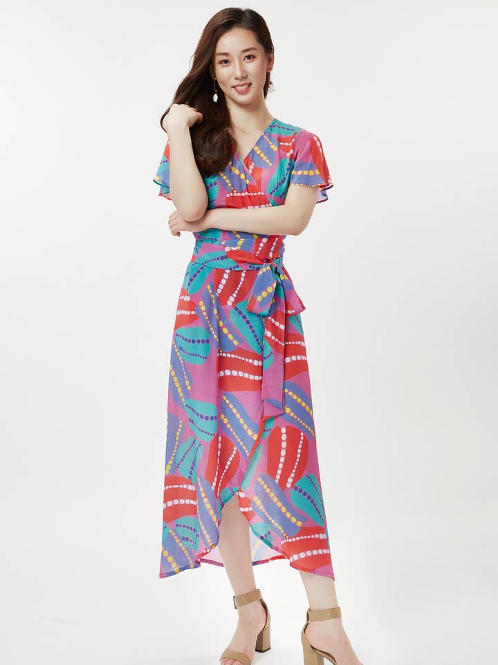 Robe portefeuille courbée en anémone rose pour la vente par cukimber