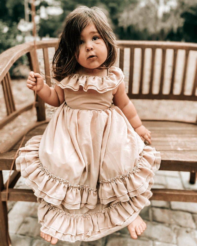 Bailey's Blossoms - Wholesale Mommy & Me-sets - Mommy and Me Nellie maxi-jurk met ruches - Champagne24