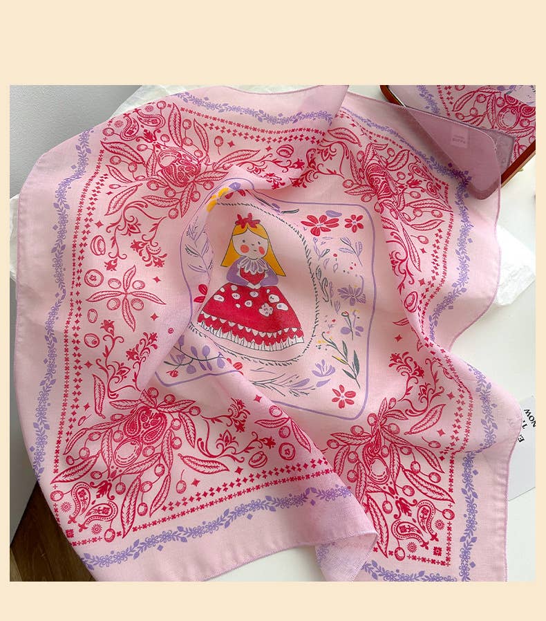 MKS America - Wholesale Bandana - Women's - pink fairy tale Floral Bandana Square scarf8