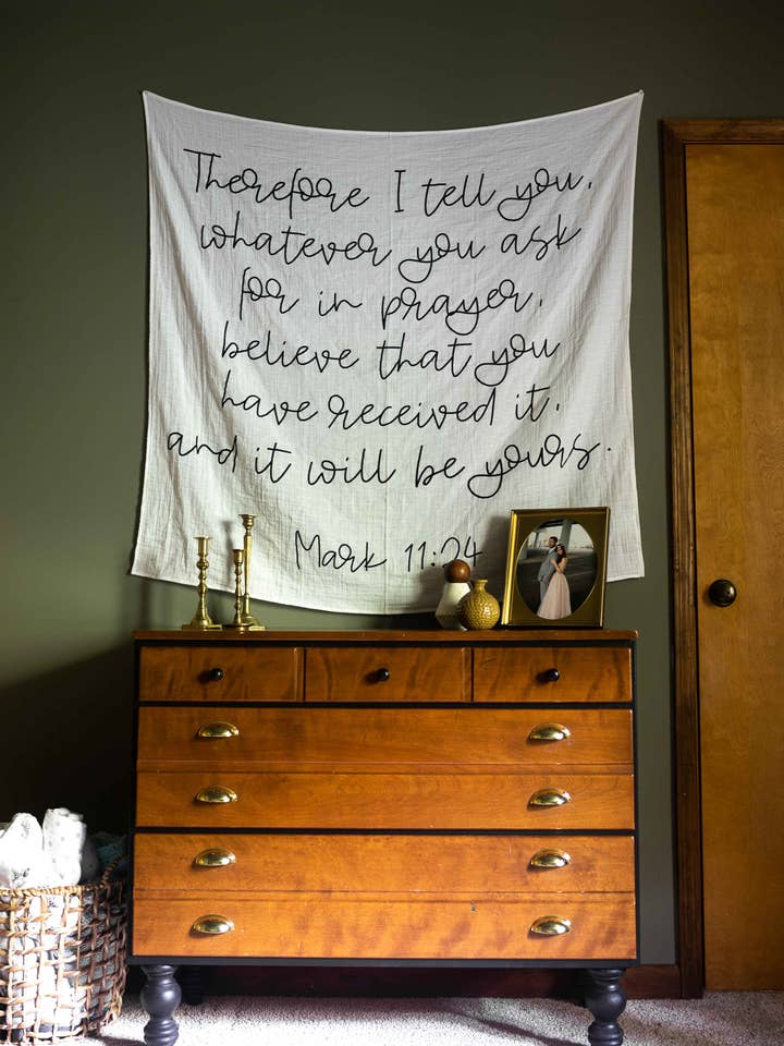 Organic Swaddle Blanket- Mark 11:24 for wholesale by Modern Burlap