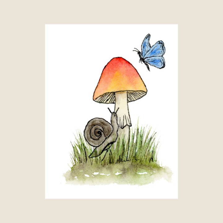 Mushroom, Snail & Butterfly - Blank Greeting Card for wholesale by Isabelle Hughes Art