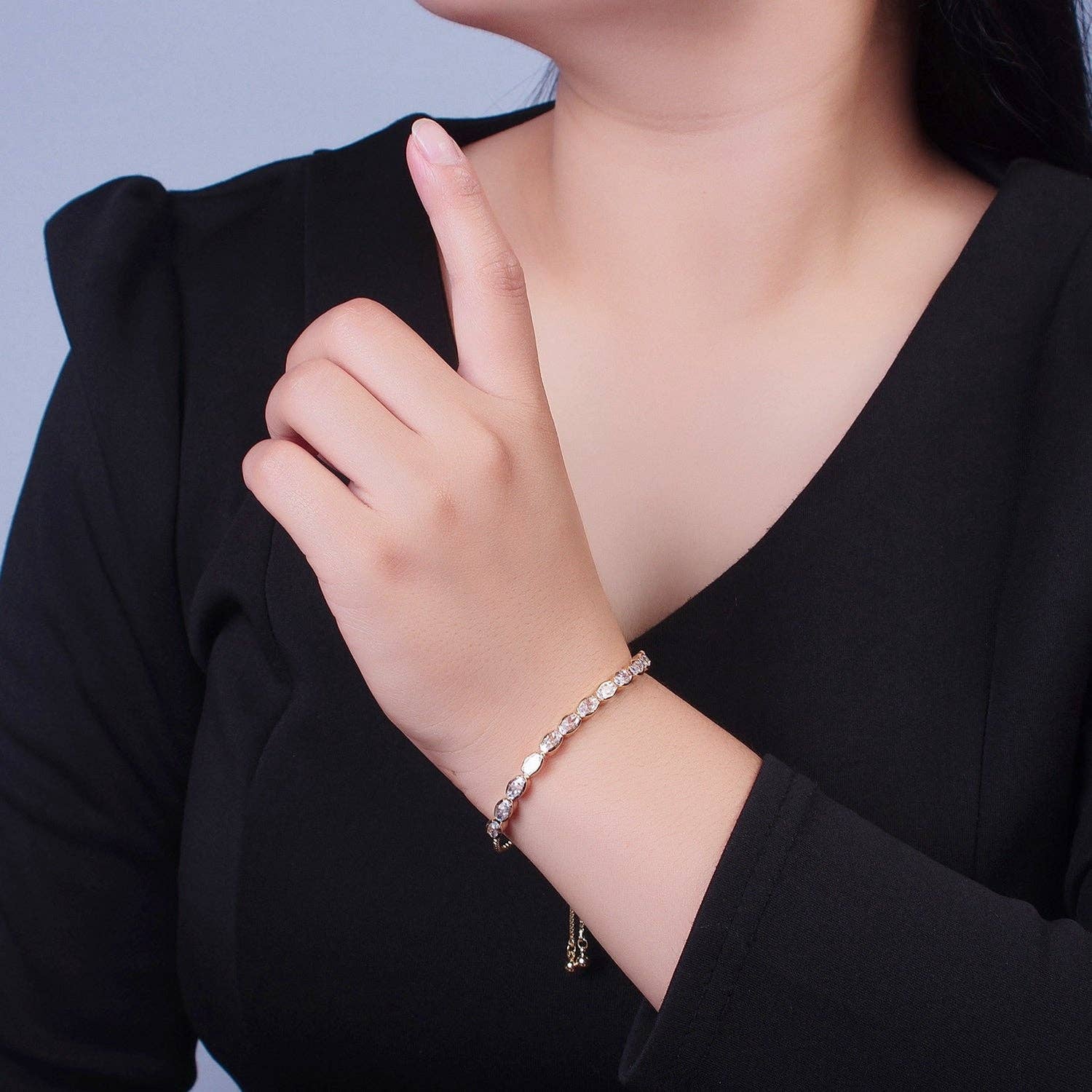 Aim Eternal – Engroshandel Armbånd med led og kæde – 24K guldfyldt klar oval kubisk zirkoniumjusterbar armbånd1